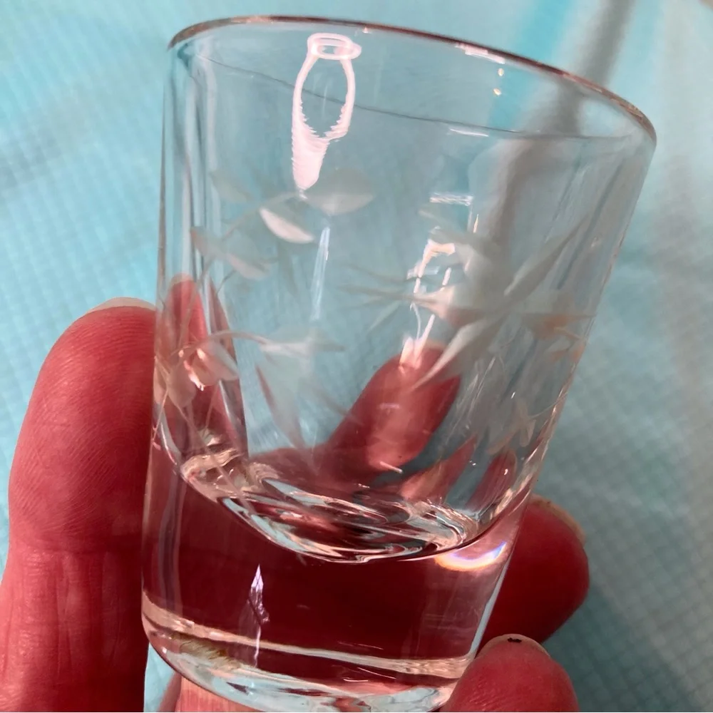 Set of 6 Etched Shot Glasses, Vintage Barware - Picture 4 of 6